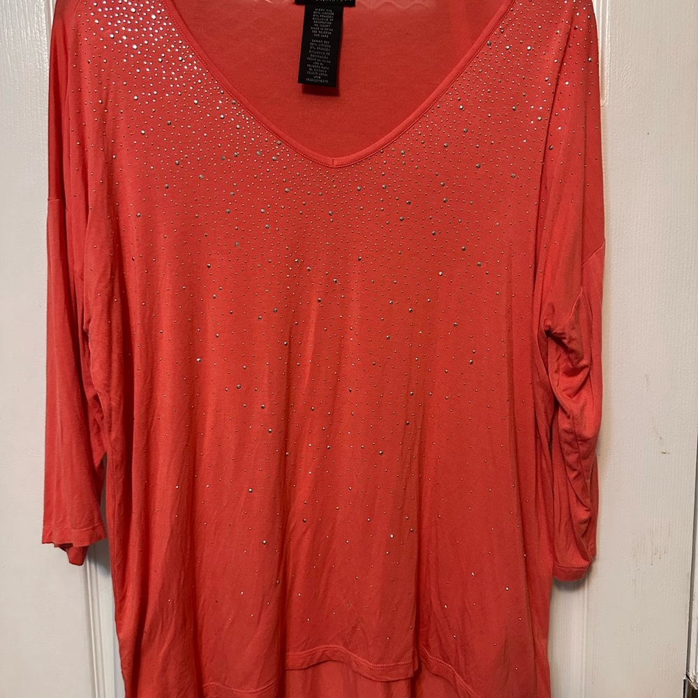 Design History Coral Top w/ Rhinestone Accents